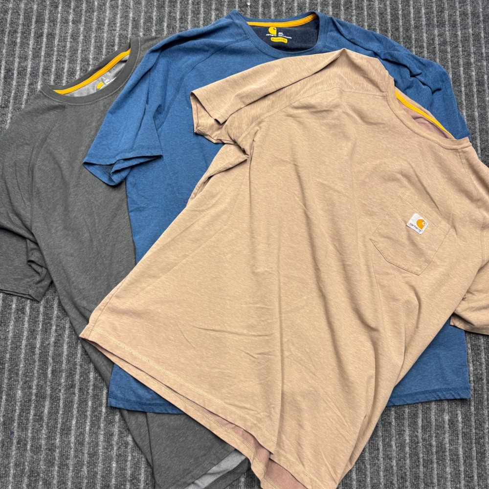 Carhartt Mens Force Relaxed Fit Pocket T-Shirt Bundle of 3 - 2XL Blue Gray Tan